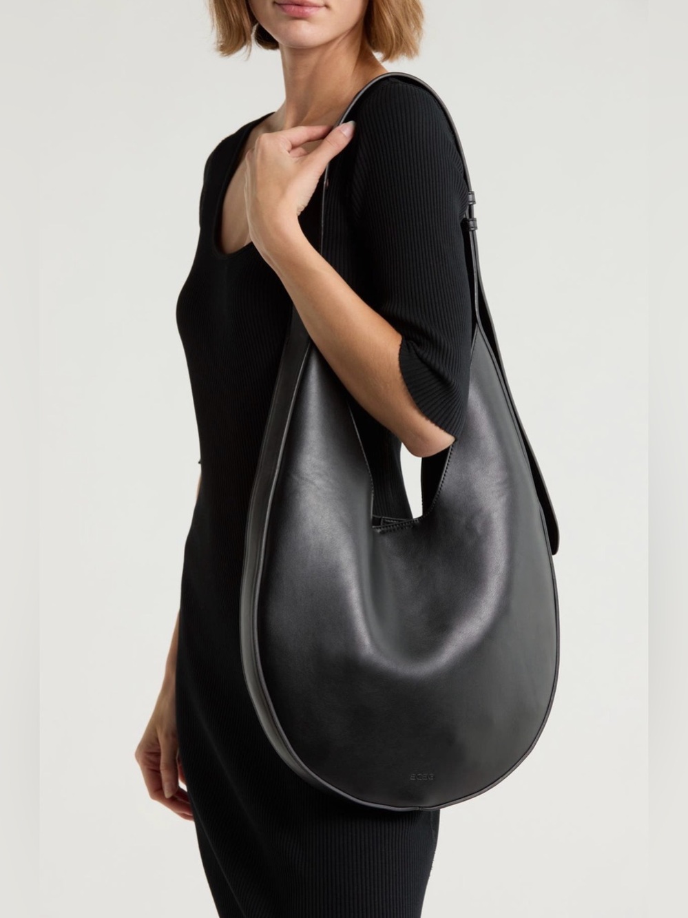 BCBG Black Faux Leather Crescent Shoulder Bag - Minimalist Women’s Tote